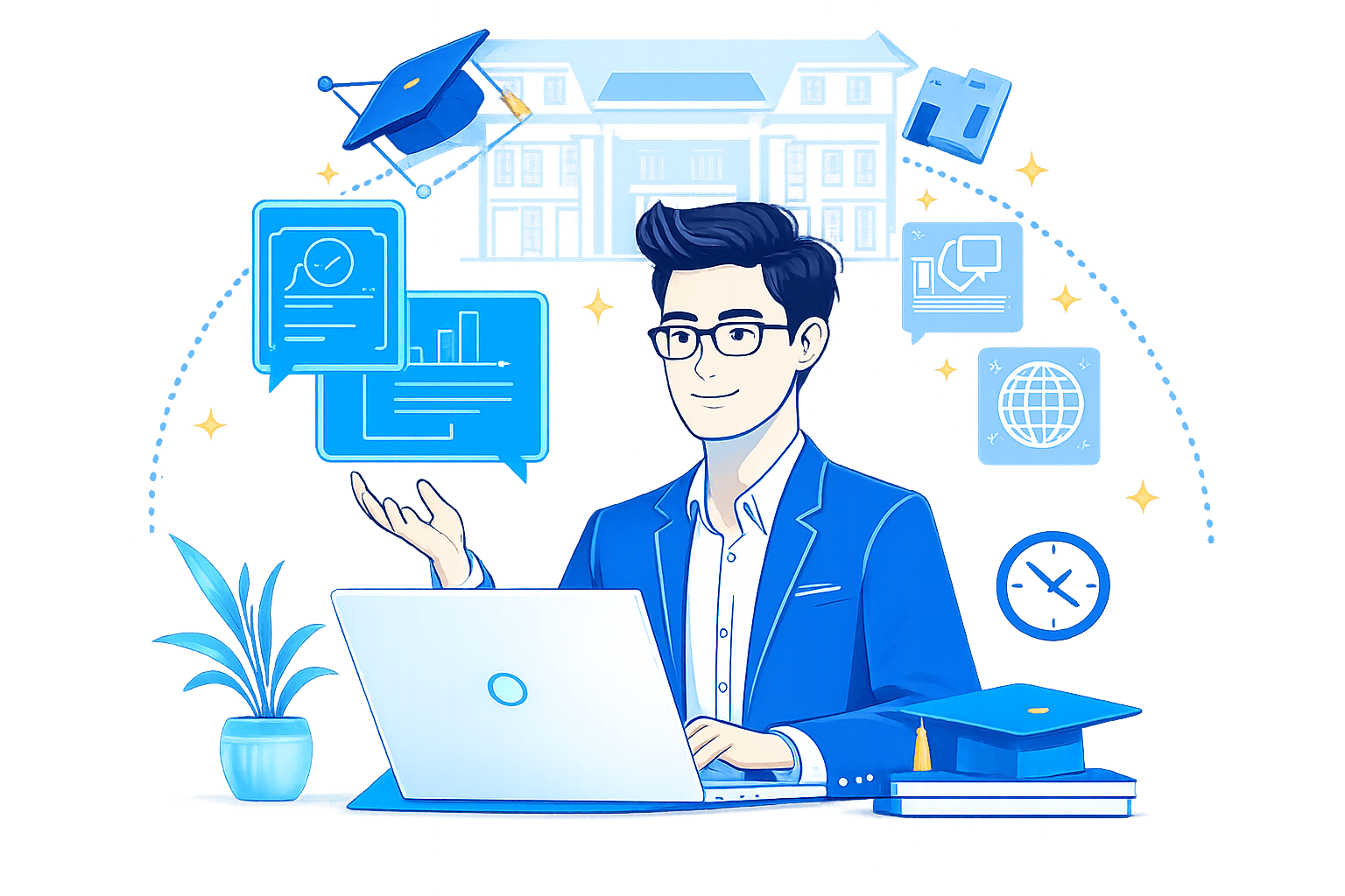 Ilustrasi dosen dan platform akademik